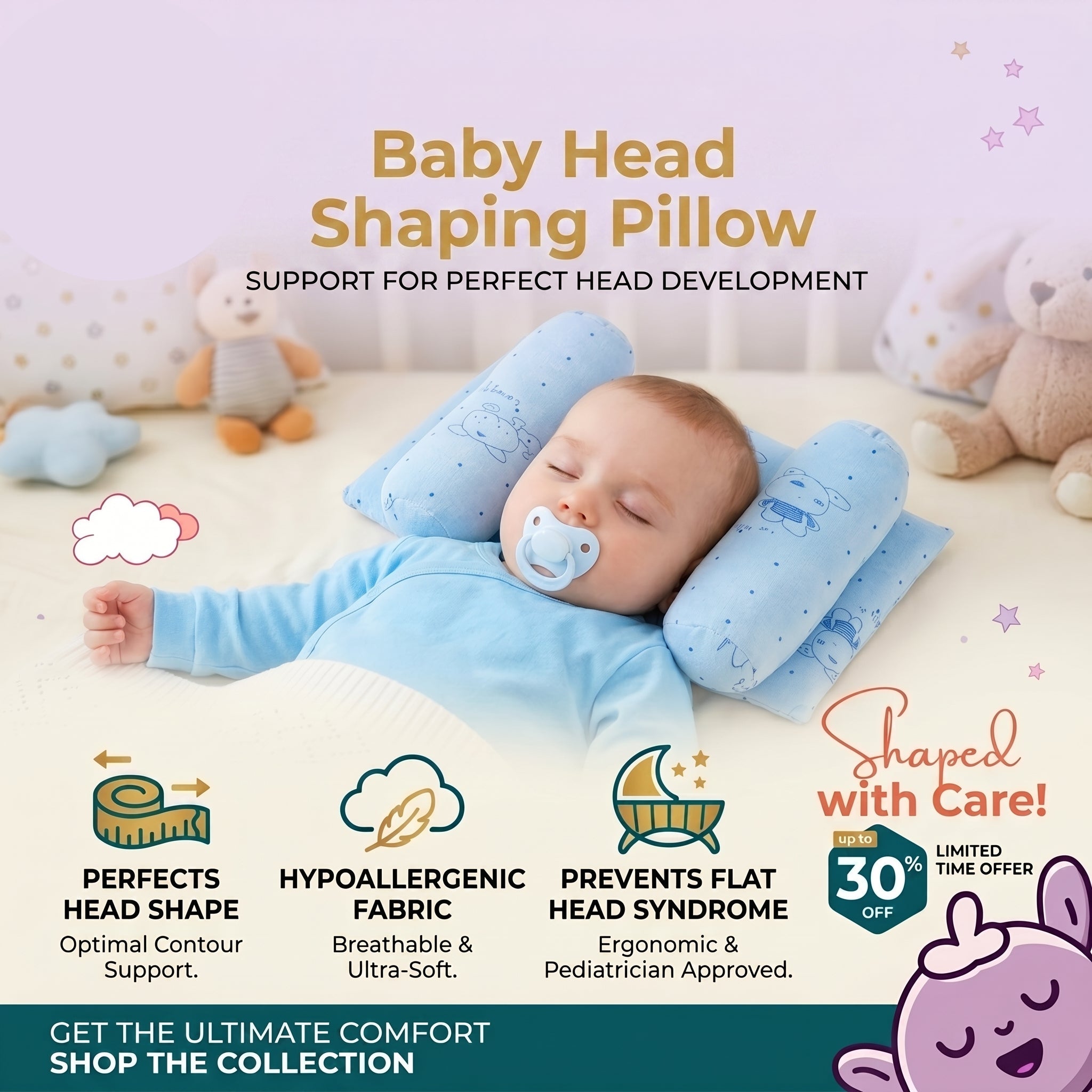 Baby Head Shaping Pillow – Soft, Hypoallergenic, Flat Head Prevention